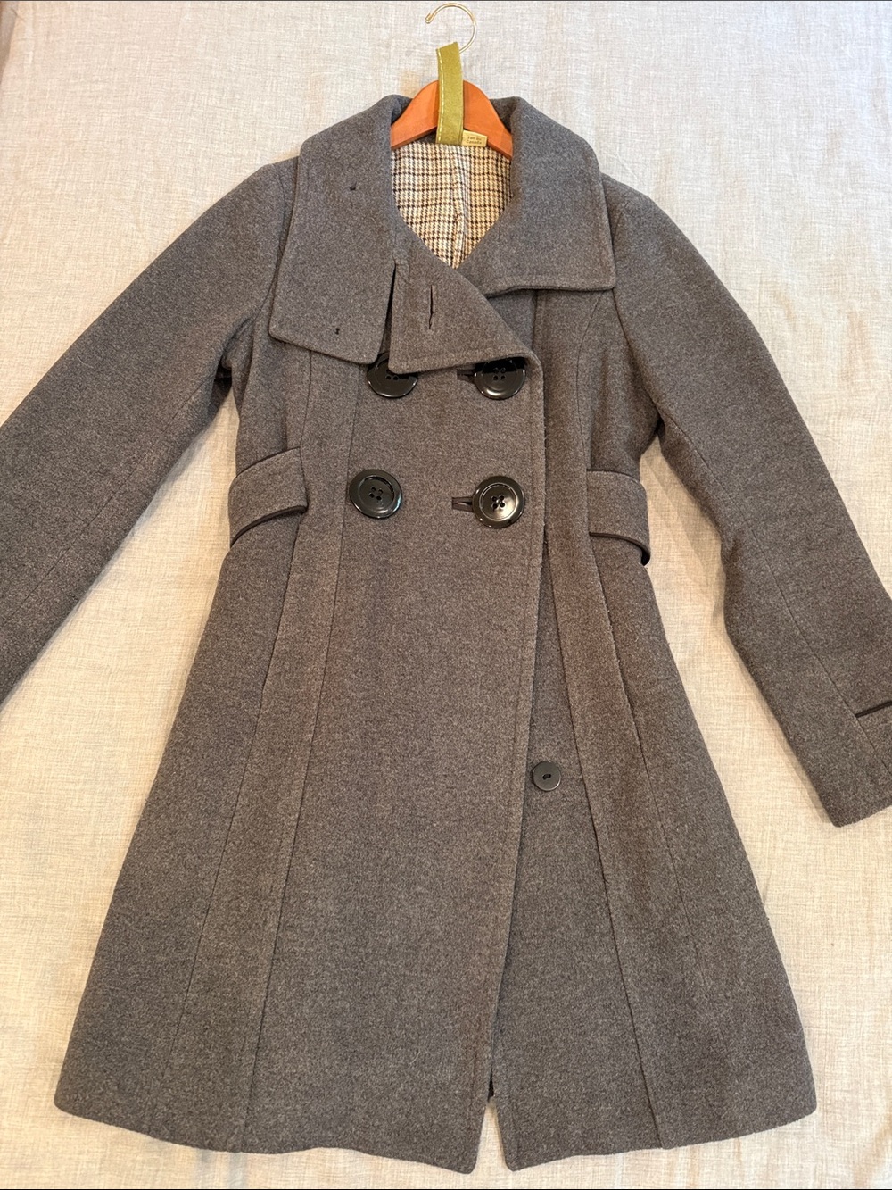 Soia & Kyo Charcoal Gray Double-Breasted Wool Pea Coat
